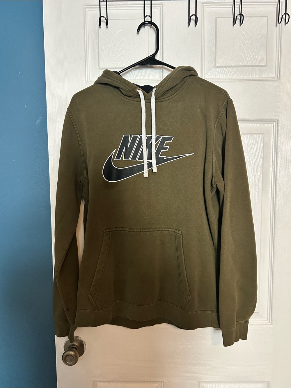 Nike Olive Green Hooded Pullover with White Drawstrings
